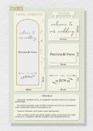 "Welcome to Our Wedding" ve İsimlerinizin Yazılı Olduğu Ayna Yazısı, Karşılama Panosu Stickerı