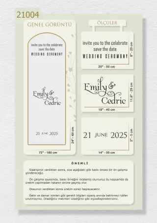 "Wedding Ceromony" ve İsimlerinizin Yazılı Olduğu Ayna Yazısı, Karşılama Panosu Stickerı