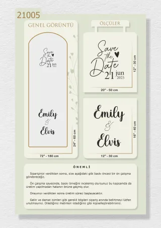 "Save the Date" ve İsimlerinizin Yazılı Olduğu Ayna Yazısı, Karşılama Panosu Stickerı