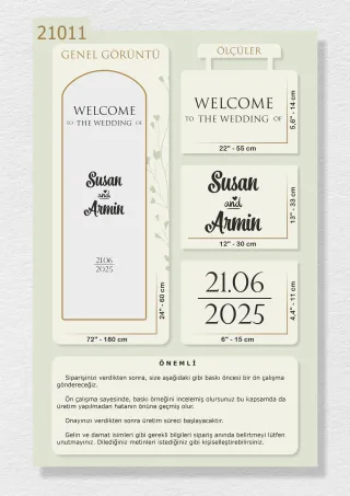 "Welcome to the Wedding Of" ve İsimlerinizin Yazılı Olduğu Ayna Yazısı, Karşılama Panosu Stickerı