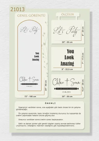 "You Look Amazing" ve İsimlerinizin Yazılı Olduğu Ayna Yazısı, Karşılama Panosu Stickerı