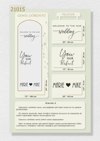 "You Look Perfect" ve İsimlerinizin Yazılı Olduğu Ayna Yazısı, Karşılama Panosu Stickerı