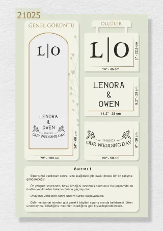 "Our Wedding Day" ve İsimlerinizin Yazılı Olduğu Ayna Yazısı, Karşılama Panosu Stickerı