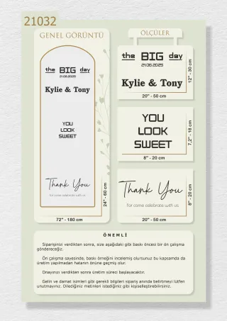"The Big Day" ve İsimlerinizin Yazılı Olduğu Ayna Yazısı, Karşılama Panosu Stickerı