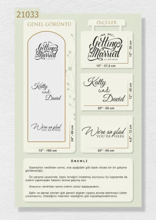 "Getting Married" ve İsimlerinizin Yazılı Olduğu Ayna Yazısı, Karşılama Panosu Stickerı