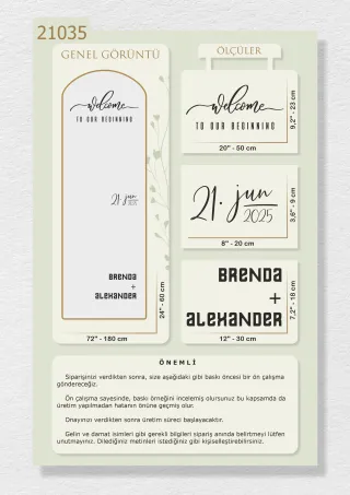 "Welcome to Our Beginning" ve İsimlerinizin Yazılı Olduğu Ayna Yazısı, Karşılama Panosu Stickerı