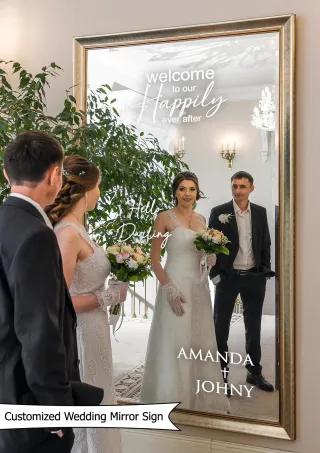 "Welcome to Our Happily Ever After" ve İsimlerinizin Yazılı Olduğu Ayna Yazısı, Karşılama Panosu Stickerı