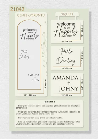 "Welcome to Our Happily Ever After" ve İsimlerinizin Yazılı Olduğu Ayna Yazısı, Karşılama Panosu Stickerı