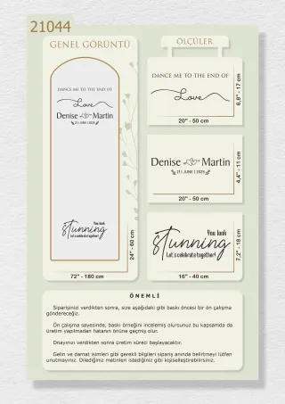 "Dance Me To The End Of Love" ve İsimlerinizin Yazılı Olduğu Ayna Yazısı, Karşılama Panosu Stickerı