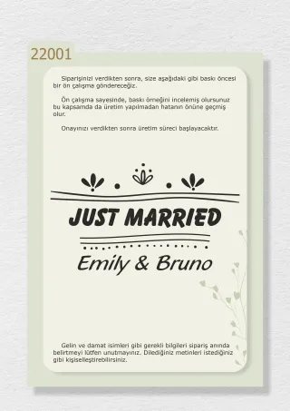 Çiçek Desenli, “Just Married” ve İsimlerinizin Yazılı Olduğu Gelin Arabası Stickerı