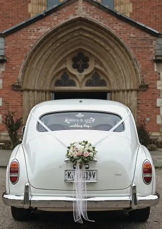 Çiçek Desenli, “Wedding Day” ve İsimlerinizin Yazılı Olduğu Gelin Arabası Stickerı