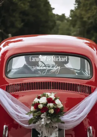 “Wedding Day” ve İsimlerinizin Yazılı Olduğu Gelin Arabası Stickerı