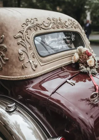 Çiçek Desenli, “We Are Getting Married” ve İsimlerinizin Yazılı Olduğu Gelin Arabası Stickerı