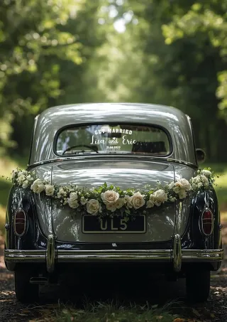 “Get Married” ve İsimlerinizin Yazılı Olduğu Gelin Arabası Stickerı