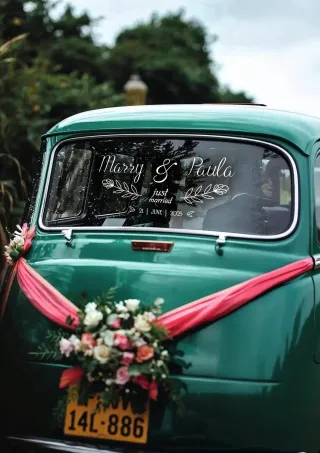 “Just Married” ve İsimlerinizin Yazılı Olduğu Gelin Arabası Stickerı