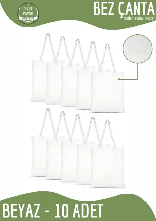 Beyaz Renkli %100 Pamuk Bez Çanta 35x40cm. Plastik Kullanımını Durduralım