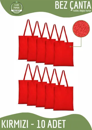 Kırmızı Renkli %100 Pamuk Bez Çanta 35x40cm. Plastik Kullanımını Durduralım