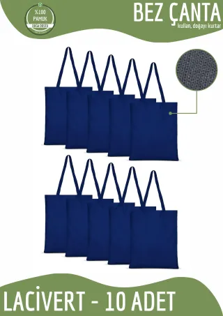 Lacivert Renkli %100 Pamuk Bez Çanta 35x40cm. Plastik Kullanımını Durduralım
