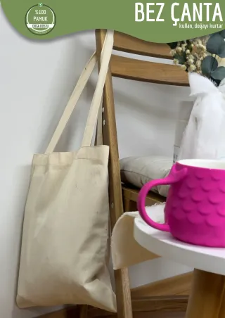 Lacivert Renkli %100 Pamuk Bez Çanta 35x40cm. Plastik Kullanımını Durduralım