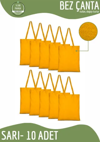 Sarı Renkli %100 Pamuk Bez Çanta 35x40cm. Plastik Kullanımını Durduralım
