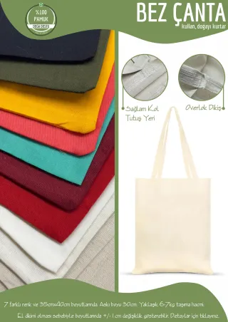 Sarı Renkli %100 Pamuk Bez Çanta 35x40cm. Plastik Kullanımını Durduralım