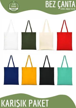 Karışık Renkli %100 Pamuk Bez Çanta 35x40cm. Plastik Kullanımını Durduralım