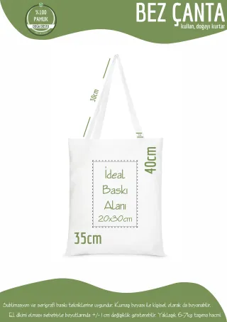 Karışık Renkli %100 Pamuk Bez Çanta 35x40cm. Plastik Kullanımını Durduralım