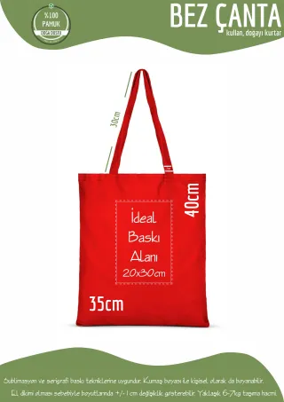 Karışık Renkli %100 Pamuk Bez Çanta 35x40cm. Plastik Kullanımını Durduralım